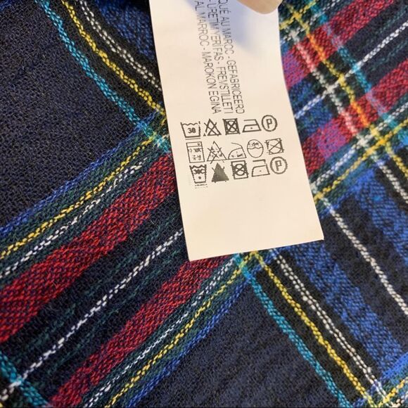 Zara Navy blue red high-rise plaid check midi skirt asymmetrical bubble hem Sz M - Picture 6 of 12